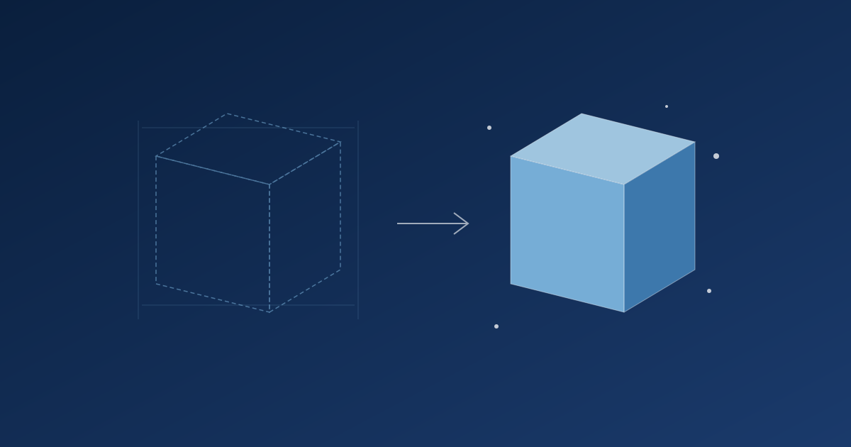 A wireframe transforming into a built form